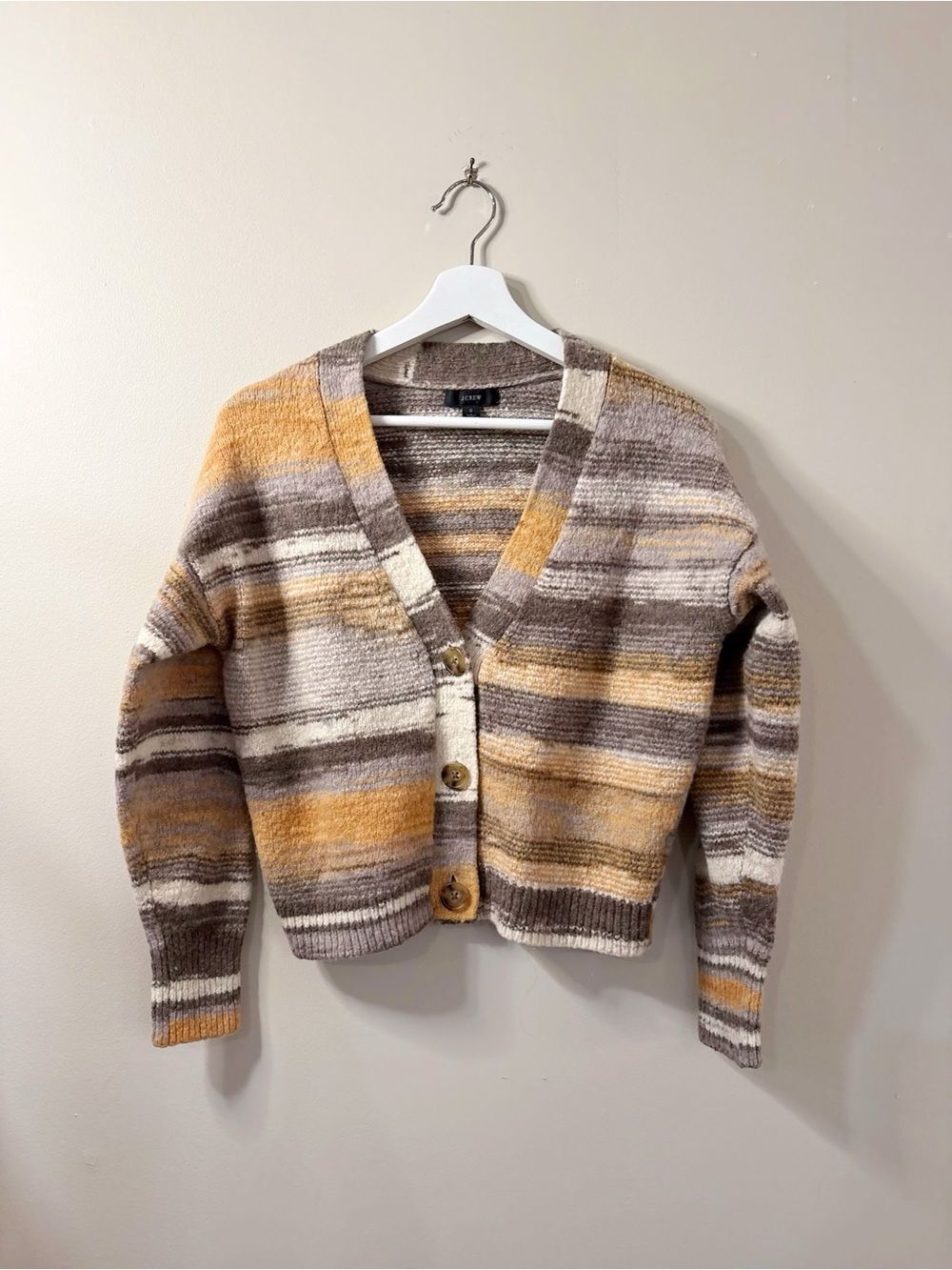 J.Crew Striped Wool Blend  V-neck Cardigan Women S Cozy Cottagecore Academia